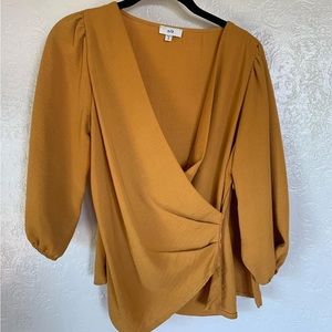 NLT Long Sleeve Mustard Faux Wrap Blouse